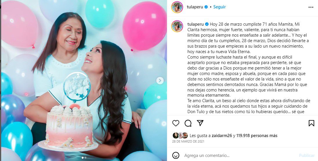 Tula Rodríguez anunció al muerte de su madre en marzo del 2021. (Ig/Tula Rodríguez)
