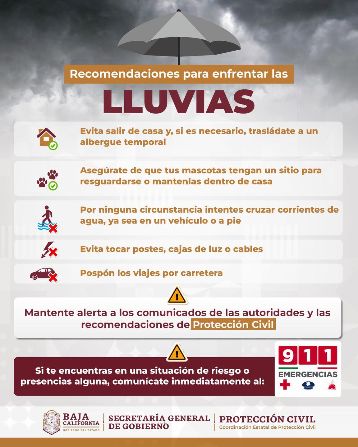Protección Civil de Baja California presentó recomendaciones para enfrentar las lluvias.