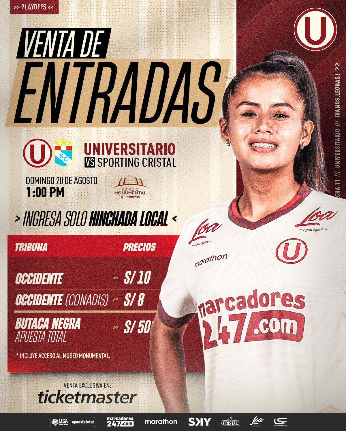 Venta de entradas para el Universitario vs Sporting Cristal por Liga Femenina. (Universitario)