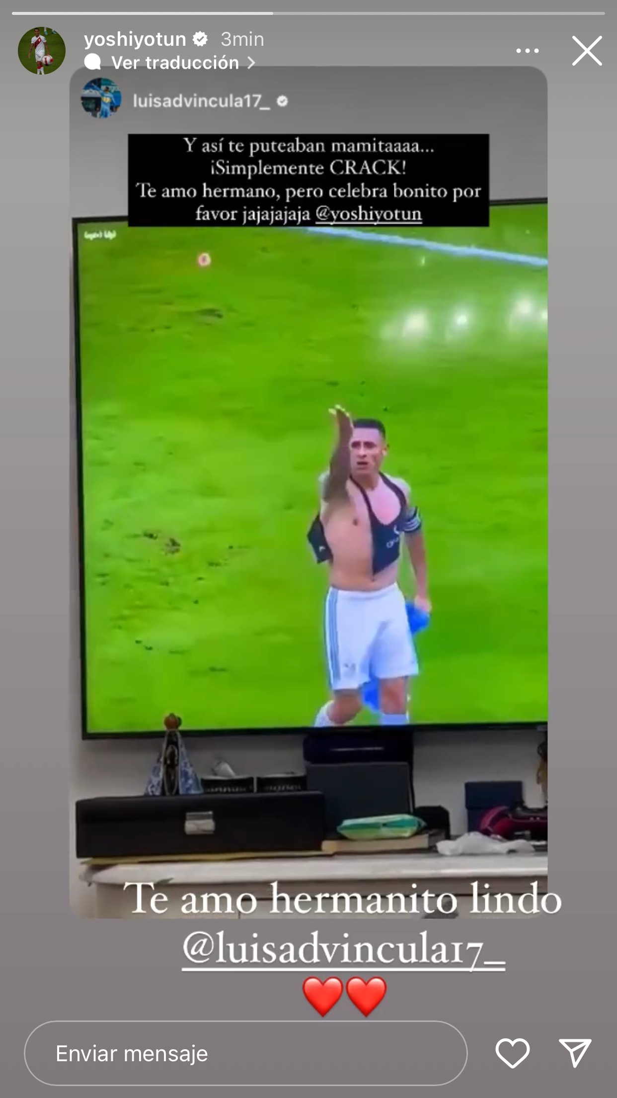 Luis Advíncula le dedicó mensaje a Yoshimar Yotún tras su gol en Sporting Cristal vs Municipal. (Instagram)