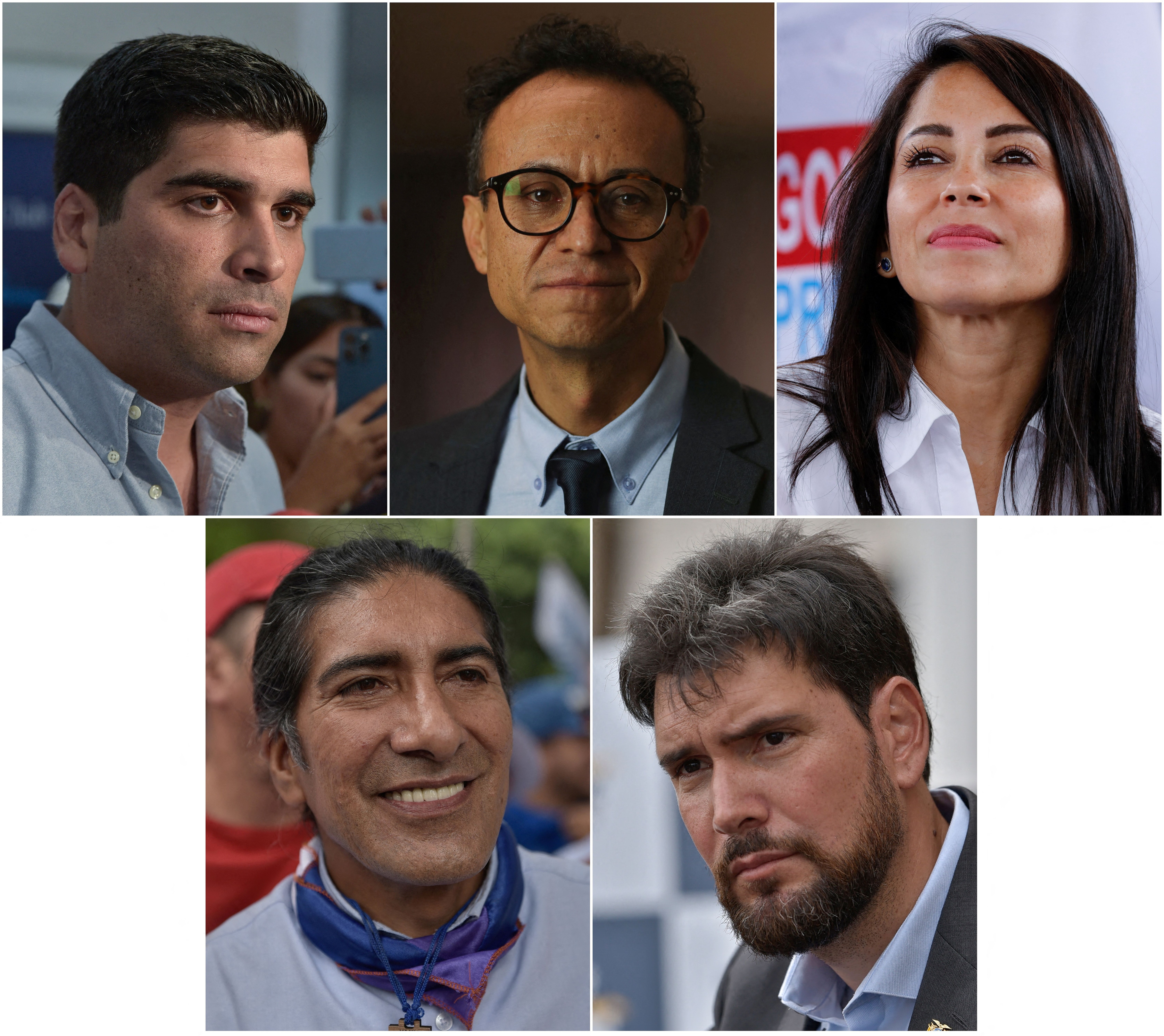 Los candidatos Otto Sonnenholzner, Christian Zurita, Luisa González, Yaku Perez y Jan Topic 