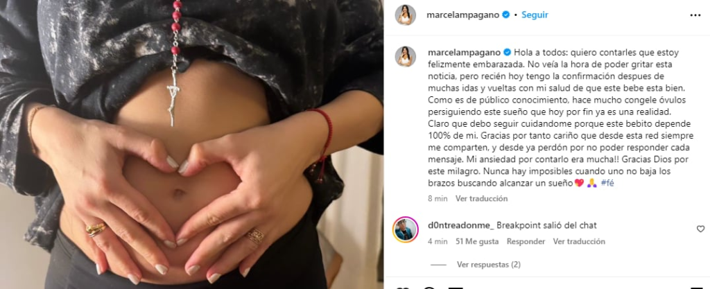 Con una tierna foto, Marcela Pagano anunció que está embarazada: “Mi ansiedad por contarlo era mucha”